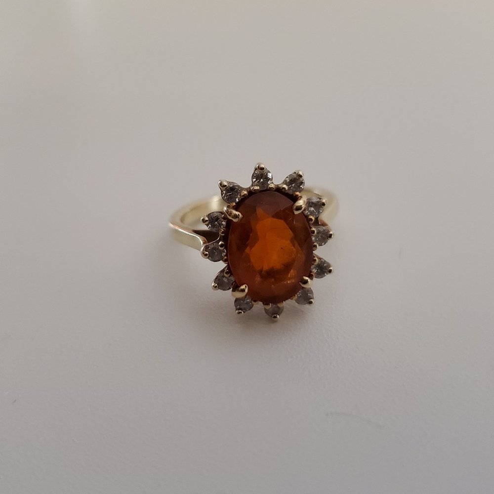 Vintage Citrine & Diamond Ring from 1980s